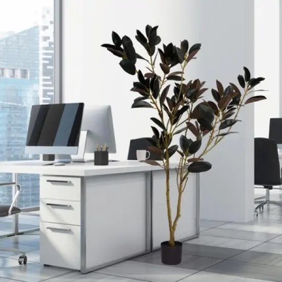 NAYSAYE Planter Artificial Rubber Tree Faux Plant for Indoor Outdoor Garden Decoration, Purple Black, 31.5"*31.5"*70.8" image {3}