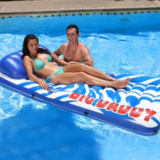 82" Big Daddy Inflatable 1-Person Swimming Pool Lounge - Blue/White image {3}