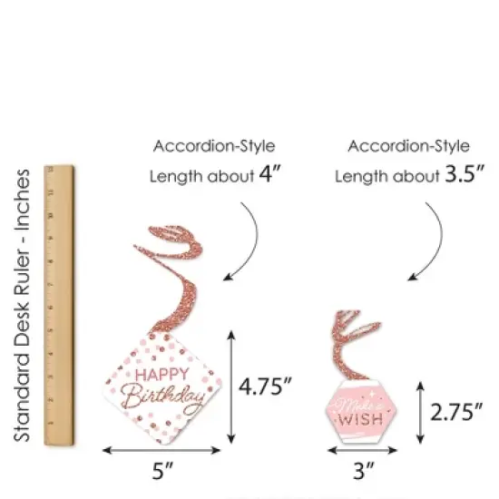 Big Dot of Happiness Pink Rose Gold Birthday - Happy Birthday Party Hanging Decor - Party Decoration Swirls - Set of 40 image {6}