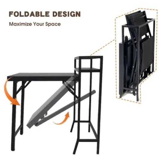 DOMETOUR 3PCS Patio Bistro Set, Patio Set of Foldable Patio Table and Chairs,Outdoor Patio Furniture Sets,Black image {7}