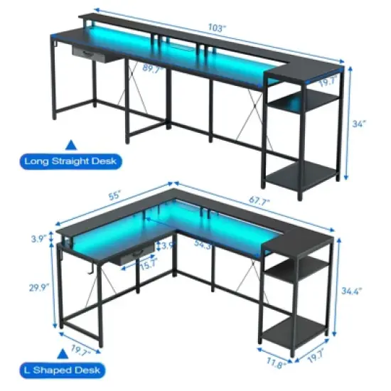 L Shaped Gaming Desk, 68" Computer Desk with File Drawer and Power Outlet image {6}