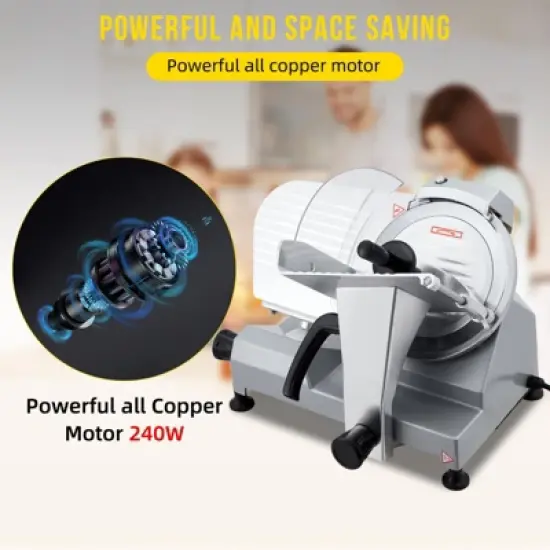 Meat Slicer, 10" Electric 240W Slicer with Stainless Steel Blade - Adjustable Thickness for Restaurant, Deli & Home image {5}