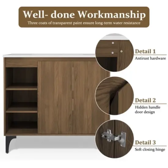 HYLEORY 36" Bathroom Vanity with Basin, Bathroom Storage Cabinet with Two Doors and open shelf, Solid Frame image {4}