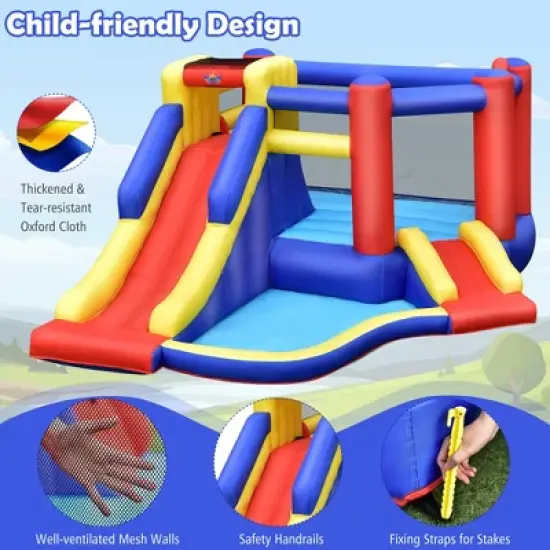 Costway Inflatable Bouncy Castle Kids Jumping House w/ Double Slides Air Blower Excluded image {8}
