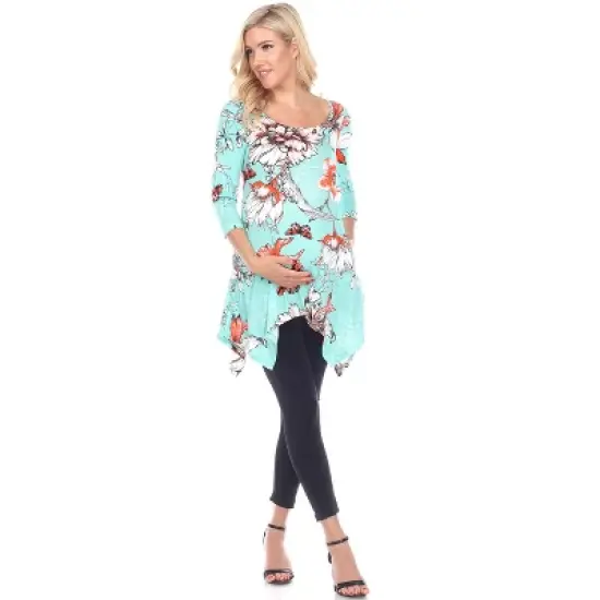 Maternity Floral Scoop Neck Tunic Top with Pockets - White Mark image {6}