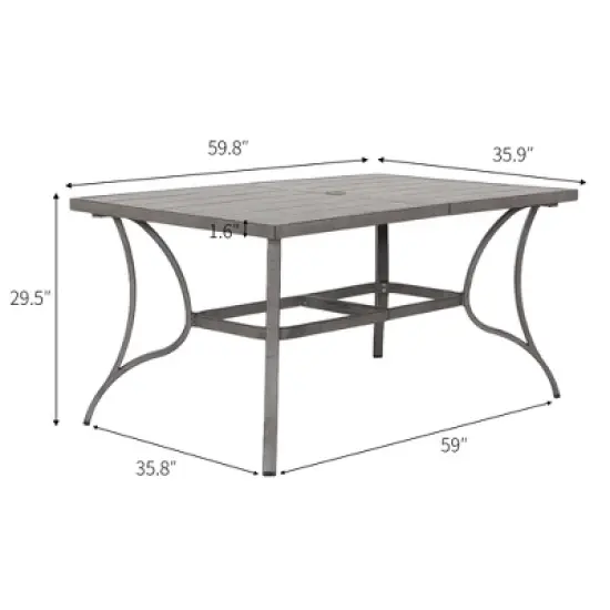 COWLOW Patio Dining Table for 6, Large Rectangle Aluminum Slat Table with Umbrella Hole, All-Weather Outdoor Dining for Lawn, Garden, Poolside image {1}