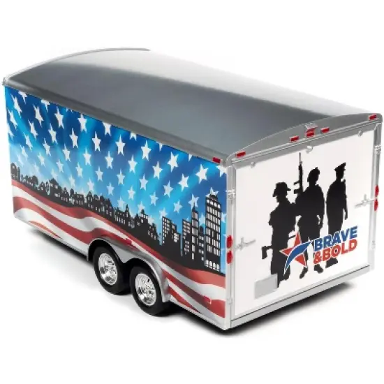 Four Wheel Enclosed Car Trailer Patriotic "Brave and Bold" with Graphics for 1/18 Scale Model Cars by Auto World image {2}