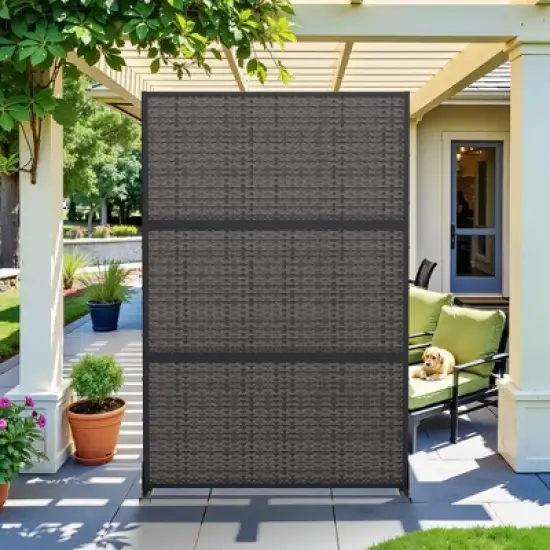 Wooakway Black Arbors and Trellises Room Divider Privacy Screen 72"H x 47"W Woven Metal Panel for Garden Patio image {1}