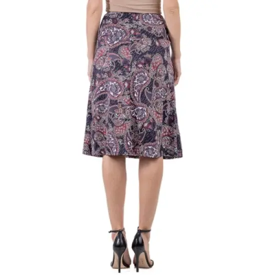 24seven Comfort Apparel Womens Grey Paisley Elastic Waist Knee Length Skirt image {2}