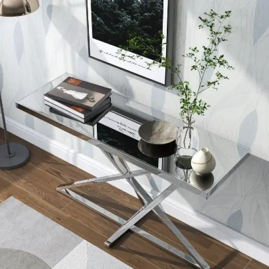 Drubeck Mirrored Rectangle Sofa Table Chrome - HOMES: Inside + Out image {3}