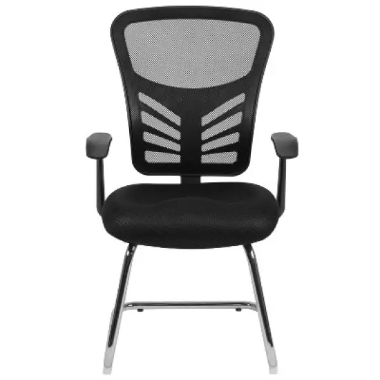 Flash Furniture Black Mesh Side Reception Chair with Chrome Sled Base image {2}