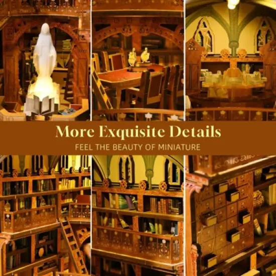 Aoibox Book Nook Kit DIY Miniature Wooden House Puzzle Public Library Bookshelf Decoration with LED Light Dust Cover Craft Gift for Teens Women image {3}