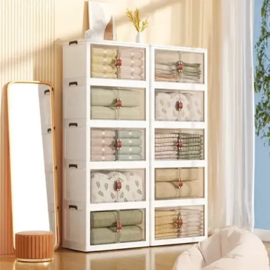 DOMETOUR Three-Layer Foldable Plastic Storage Box, Stackable And Space-Saving, Perfect For Homes, Offices, Closets, And Dorms. image {2}