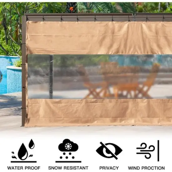 DOMETOUR Heavy Duty Outdoor Clear PVC Curtain, Waterproof & Tearproof, Weather Resistant, Privacy Screen for Patio/Gazebo/Pergola, 10'x10', Brown image {1}