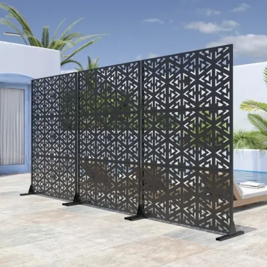 Dovelina Metal Outdoor Privacy Screen Freestanding Patio Decorative Screens - 72"x47",Black, Gavin image {6}