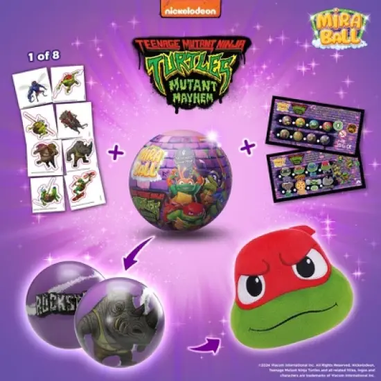 Teenage Mutant Ninja Turtles MiraBall, 3-in-1 Surprise, Blind Box Toys for Kids - Collectable Characters - Metal Ball, Plush, Stickers, White Ribbon image {1}