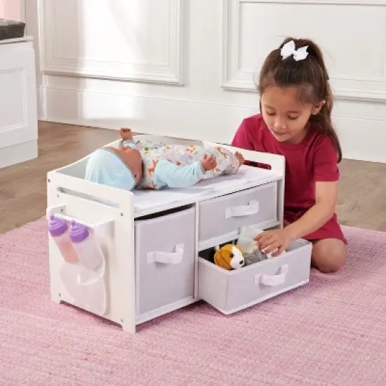 Badger Basket Doll Care Station with Three Baskets and Pocket Organizer - White Rose image {1}