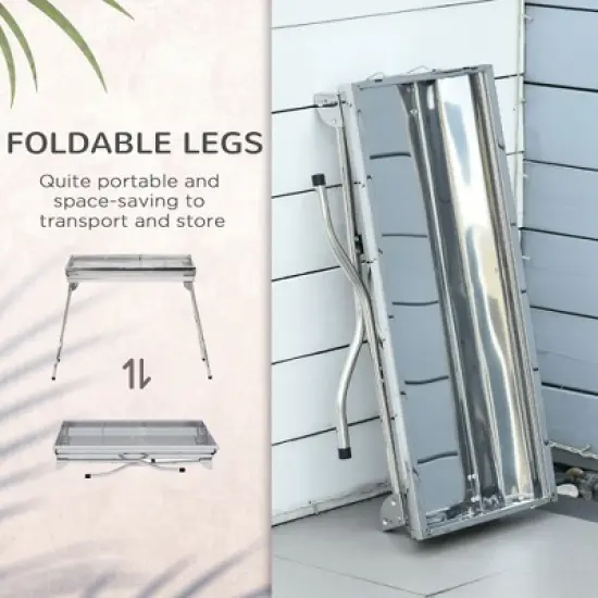 Kumasinova 28.75" Portable&Foldable Charcoal Grill,Stainless Steel Outdoor BBQ Grill with Handle for Backyard,Picnic&Camping,Silver image {4}