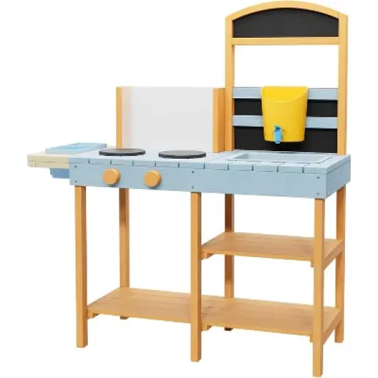 Mud Kitchen for Kids Outdoor - Cooking Set with Sink & Faucet, 7-Piece Stainless Steel Utensils, Chalkboard - Montessori Sensory Toys for Ages 3+ image {7}