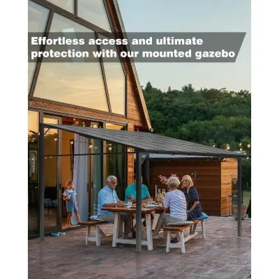 GustoWave 12'x 20' Wall Mounted Gazebo, Hardtop Lean-to Pergola for Deck, Porch, Backyard, Garden image {5}