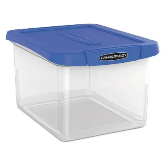 Bankers Box Heavy Duty Plastic File Storage, Letter/Legal Files, 14" x 17.38" x 10.5", Clear/Blue image {3}