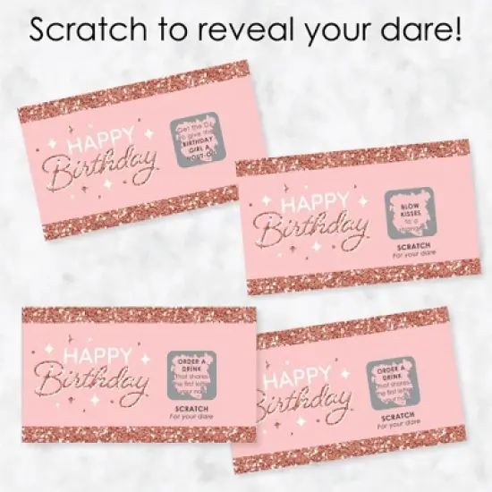 Big Dot of Happiness Pink Rose Gold Birthday - Happy Birthday Party Game Scratch Off Dare Cards - 22 Count image {2}