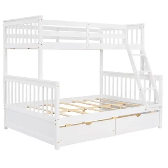 Twin over Full Bunk Bed with Ladders and Two Storage Drawers-ModernLuxe image {5}