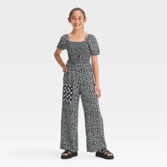 Girls' Short Sleeve Smocked Jumpsuit - art class&trade; image {2}