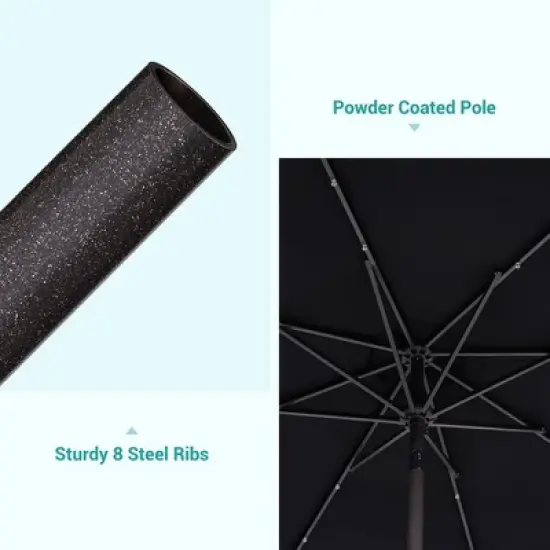 Sonkuki 9ft LED Round Outdoor Patio Market Umbrella w/Aluminum Pole and 8 Sturdy Ribs image {10}