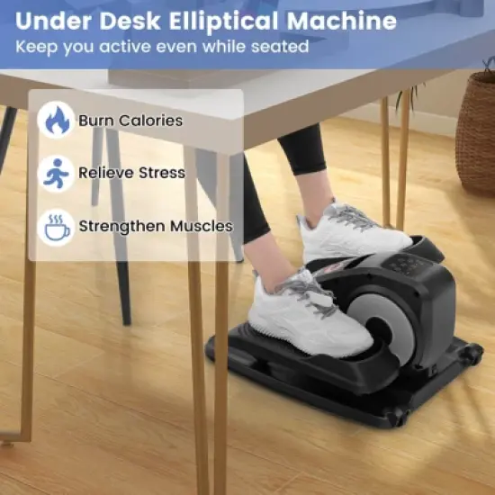 Costway Under Desk Elliptical Machine w/ Display Monitor Remote Control for Home Office Black/White image {1}