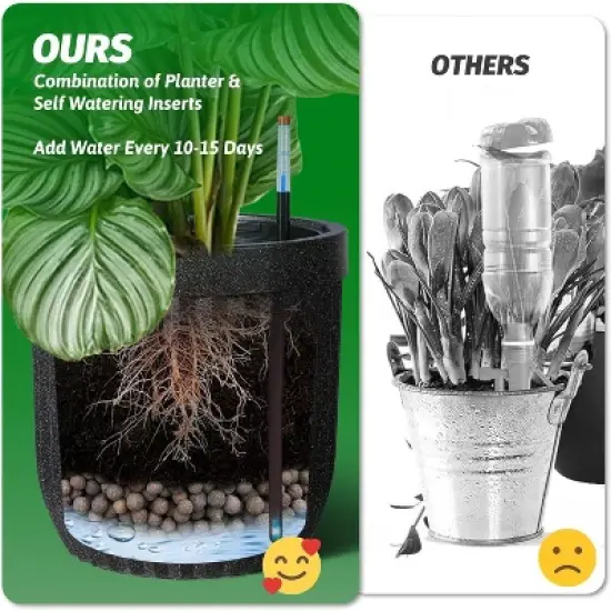 31" Marble Finish Self-Watering Planters Set of 2, Water Level Monitor, Ideal for Living Room, Office, Patio, Porch, and Garden, Black image {6}