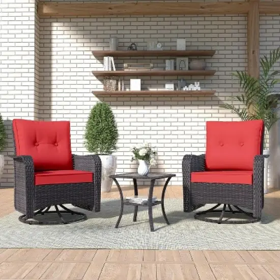 ALAULM Patio Furniture Set Outdoor Swivel Gliders Rocker, Wicker Patio Bistro Set, Rocking Chair with Tempered Glass Table and Thickened Cushions image {8}