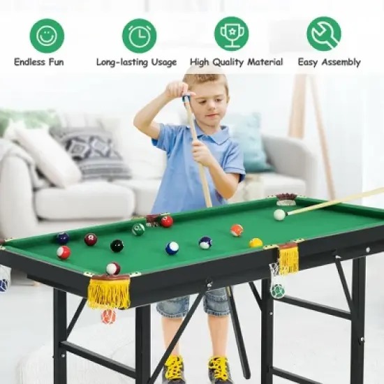 Costway 47" Folding Billiard Table Pool Game Table Indoor Kids w/ Cues Brush Chalk Green image {1}