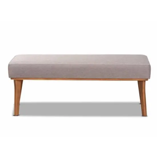 Odessa Mid-Century Modern Fabric Upholstered Wood Dining Bench Walnut/Brown - Baxton Studio image {1}