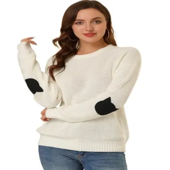 Allegra K Women's Pullover Drop Shoulder Elbow Patch Loose Sweater Pullover Jumper image {9}