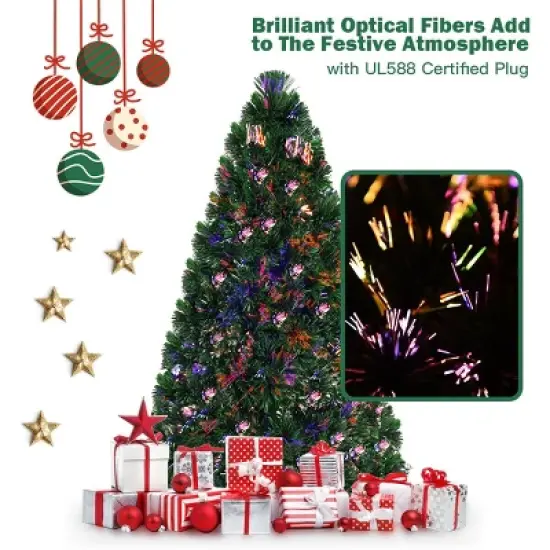 Costway Pre-Lit Fiber Optic Artificial PVC Christmas Tree 6Ft image {1}