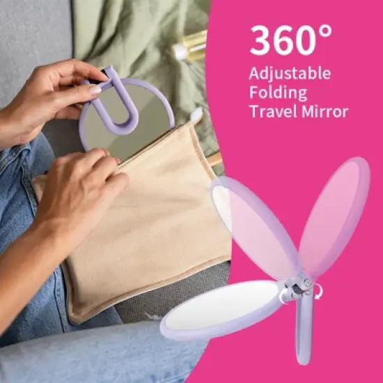 Garnen Hand Mirror For Makeup Mirror Double Sided, 1X 10X Magnifying Mirror, Handheld Mirrors with Handle, Foldable Travel Hand Mirror With Stand image {9}