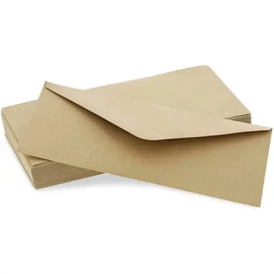 Sustainable Greetings 100 Count Kraft Envelopes V Flap with Gummed Glue Seal for Home and Office, 9.5 x 4 Inches, Brown image {2}