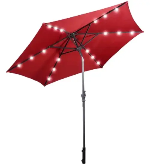 Tangkula 9' Outdoor Patio Umbrella Offset w/LED Light No Base Beige/Burgundy/Tan image {6}