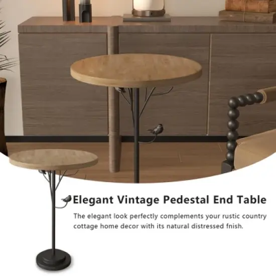 KWPZQEB Small Round Side Table, Modern Accent End Table Coffee Table with Metal Leg, Coffee Martini Table for Small Spaces, Bedroom, Corners, Natural image {3}