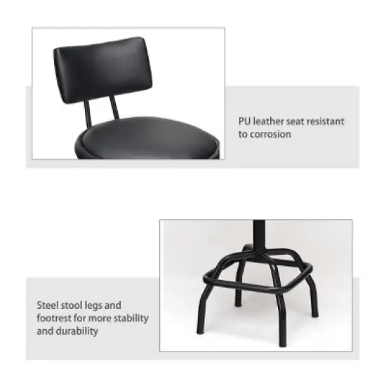 Costway Adjustable Swivel Bar Stool PU Leather Steel Frame Chair W/Backrest&Footrest Low Back image {5}