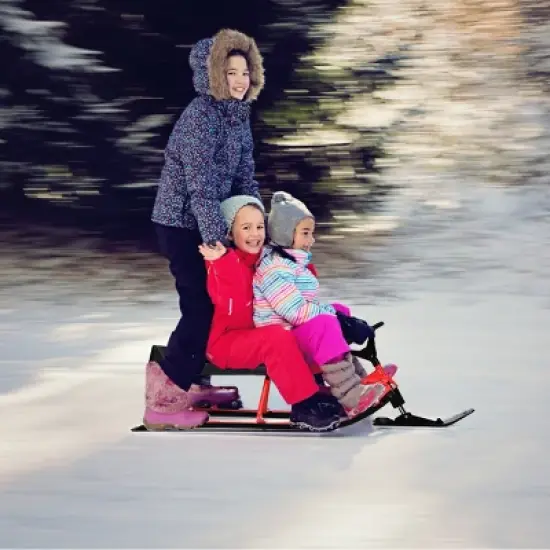 Costway Snow Racer Sled Steering Wheel Double Brakes Pull Rope Slider image {2}