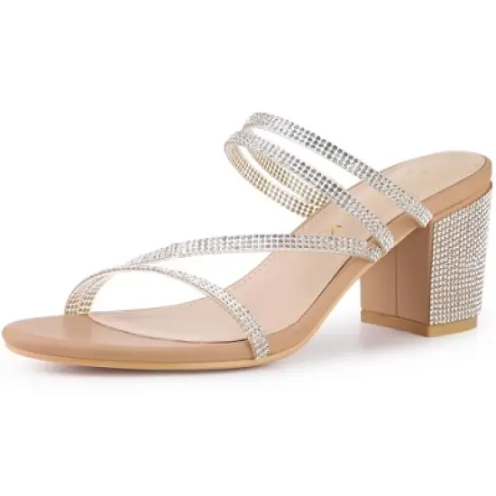 Allegra K Women's Strappy Rhinestone Block Heel Slide Sandals image {10}