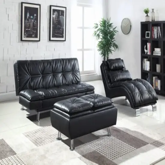 Simple Relax Leatherette Storage Ottoman with Reversible Trays, Black image {3}