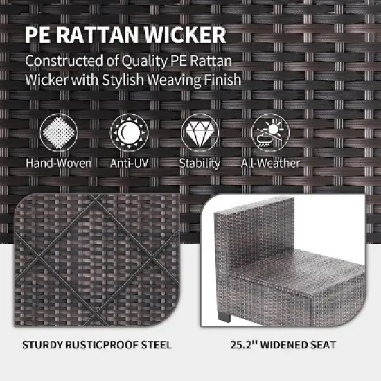 homfan 7 Piece Outdoor Patio Furniture Set, PE Rattan Conversation Sofa Set, Wicker Patio Set w/Thick Cushions & Glass Top Coffee Table image {2}