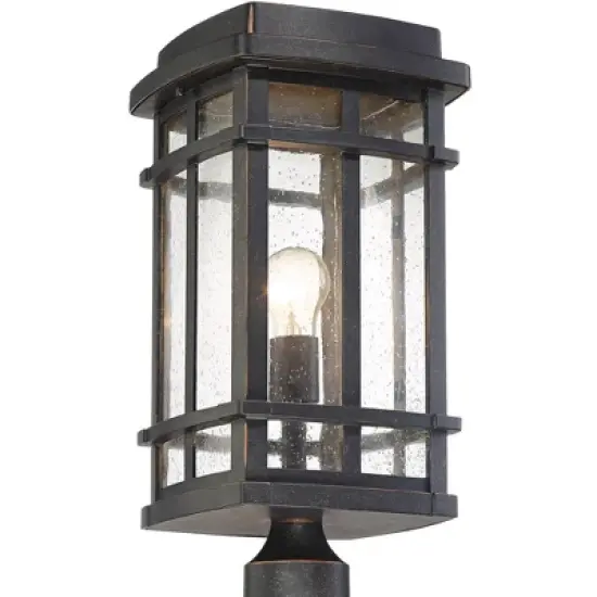 John Timberland Mission Outdoor Post Light Fixture Oil Rubbed Bronze 19 1/4" Clear Seedy Glass for Exterior Garden Yard Walkway image {2}