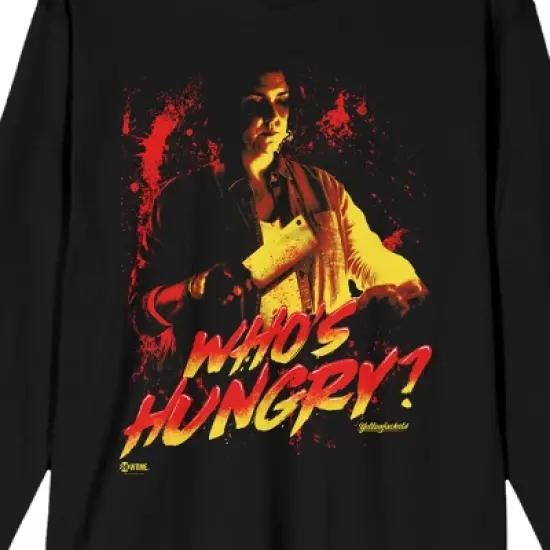 Yellowjackets "Who's Hungry" Men's Black Long Sleeve Crew Neck Tee image {1}