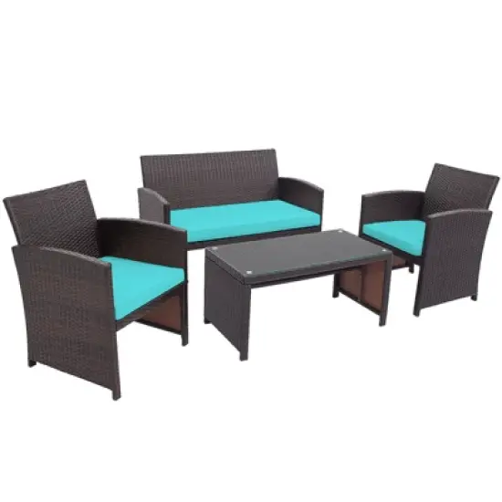 Tangkula 8PCS Outdoor Patio Furniture Sets Weather-Resistant Rattan Sofas w/ Soft Cushion Turquoise image {6}