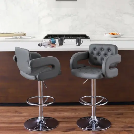 Set of 2 Adjustable Counter Height Barstools with Armrests - CorLiving image {6}