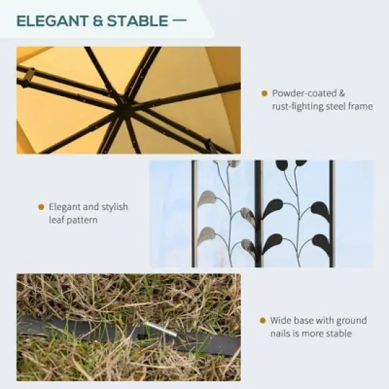 Resenkos Outdoor Garden Gazebo, Sunshade Gazebo Canopy,10' x 10' Double Roof Outdoor Gazebo Canopy Shelter with Netting,Beige image {5}